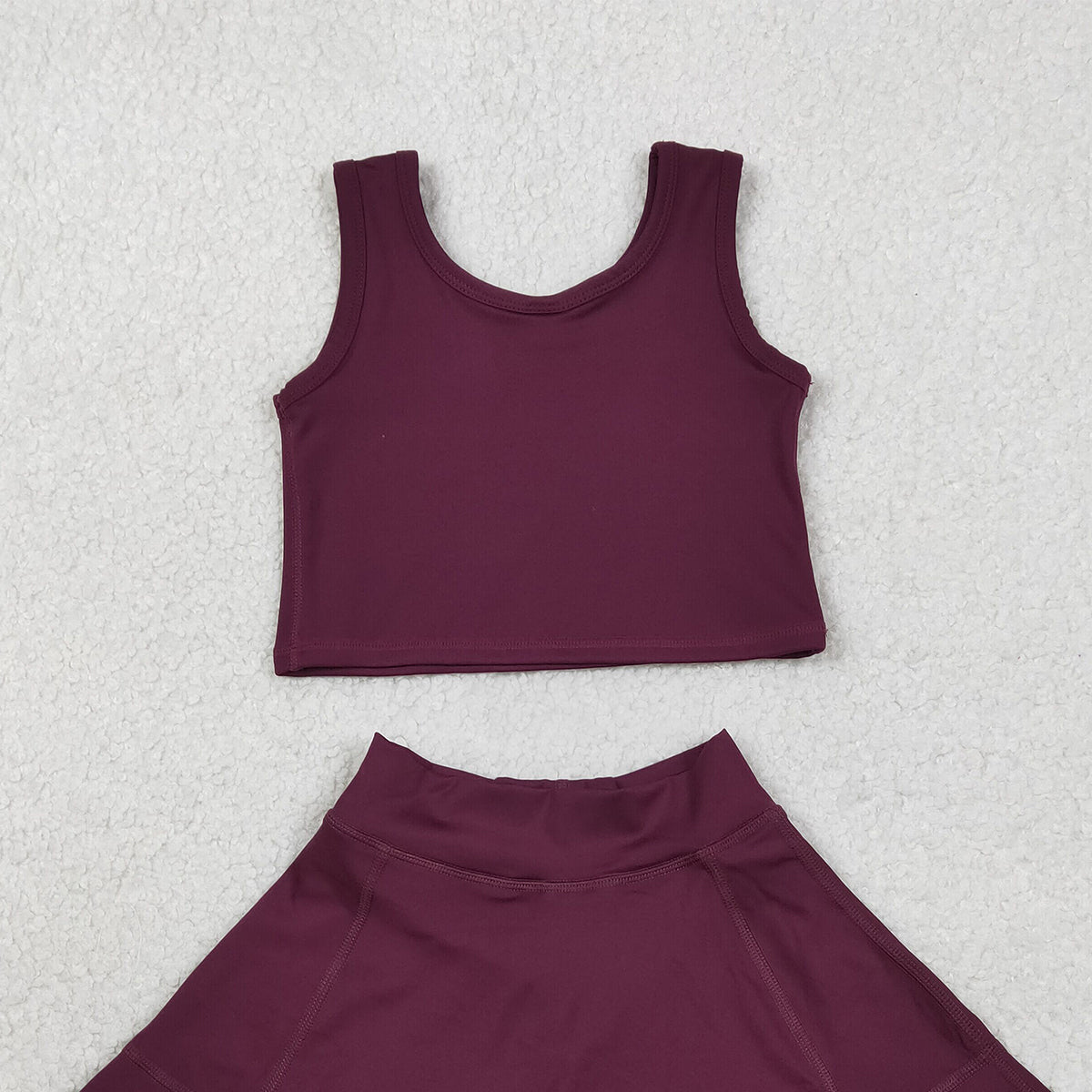 RTS NO MOQ GSD1981  Baby Girls Sleeveless Wine Red Vest Top Skirt Shorts Set Active Yoga Clothes Outfit for Toddlers Girls