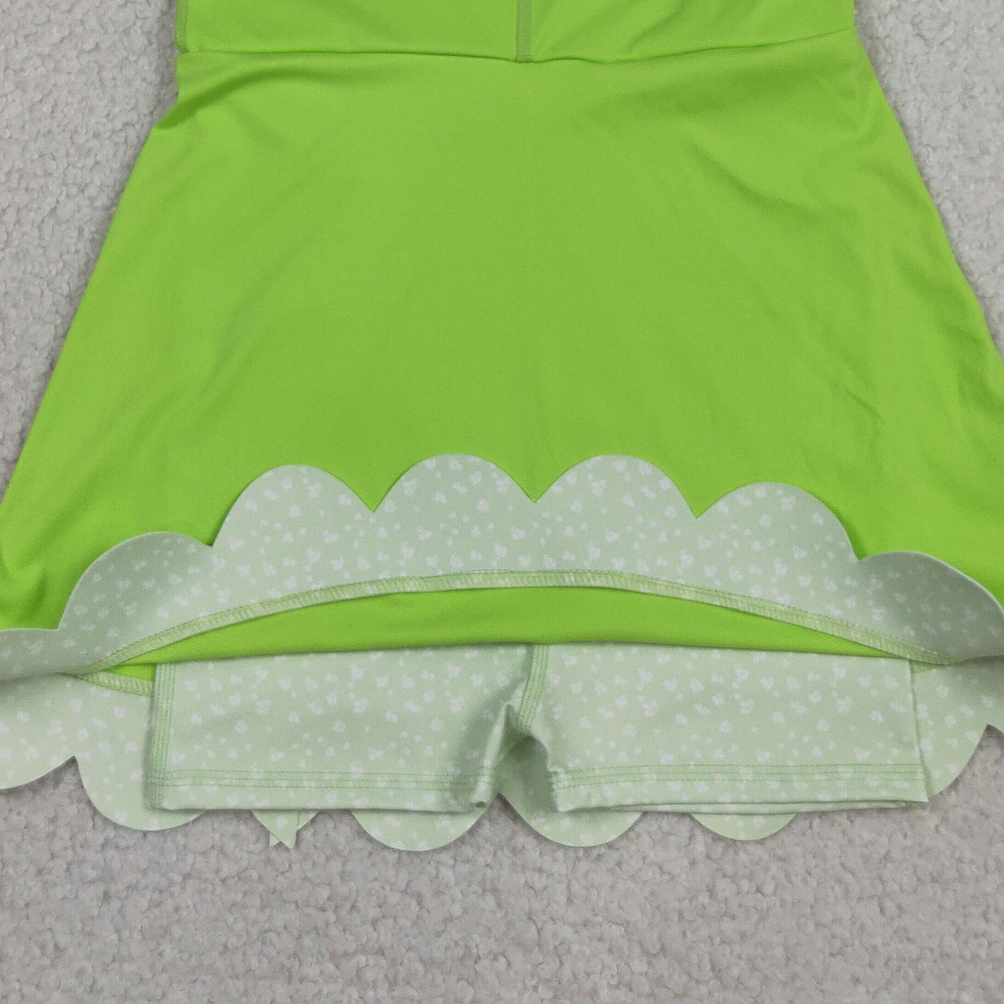 RTS NO MOQ yoga fabric GSD3316 Baby Girls Light Green Sleeveless Bow Scallop Edge Yoga Knee Dress