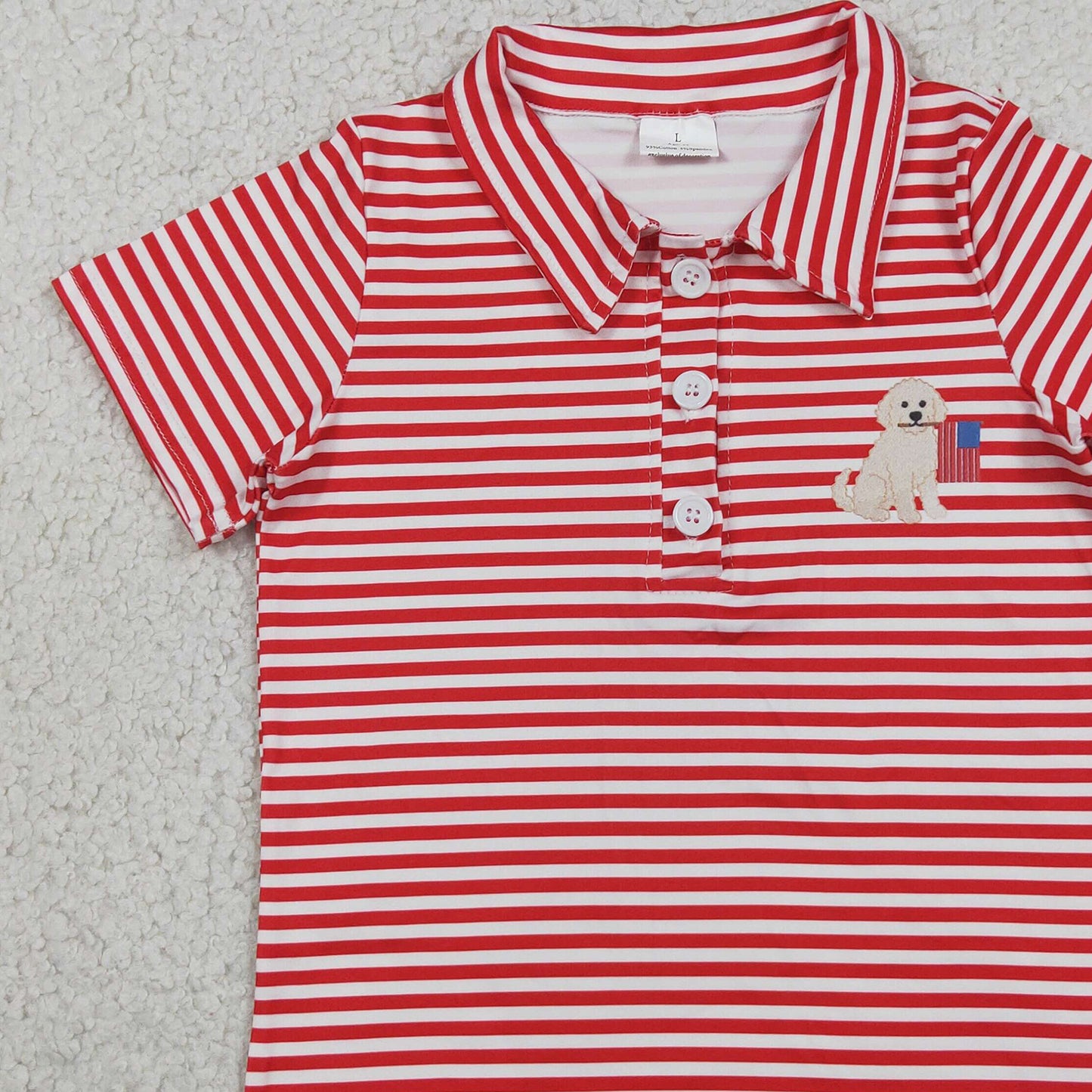 RTS NO MOQ milk silk BT1619 Baby Boys 4th of July Red Stripe Dog Flag Print Button Polo Shirt