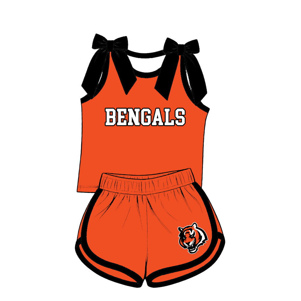 custom moq 5 mix size XY071401 Baby Girls Bow Sleeveless Tank Top Elastic Waist Shorts Team Outfit