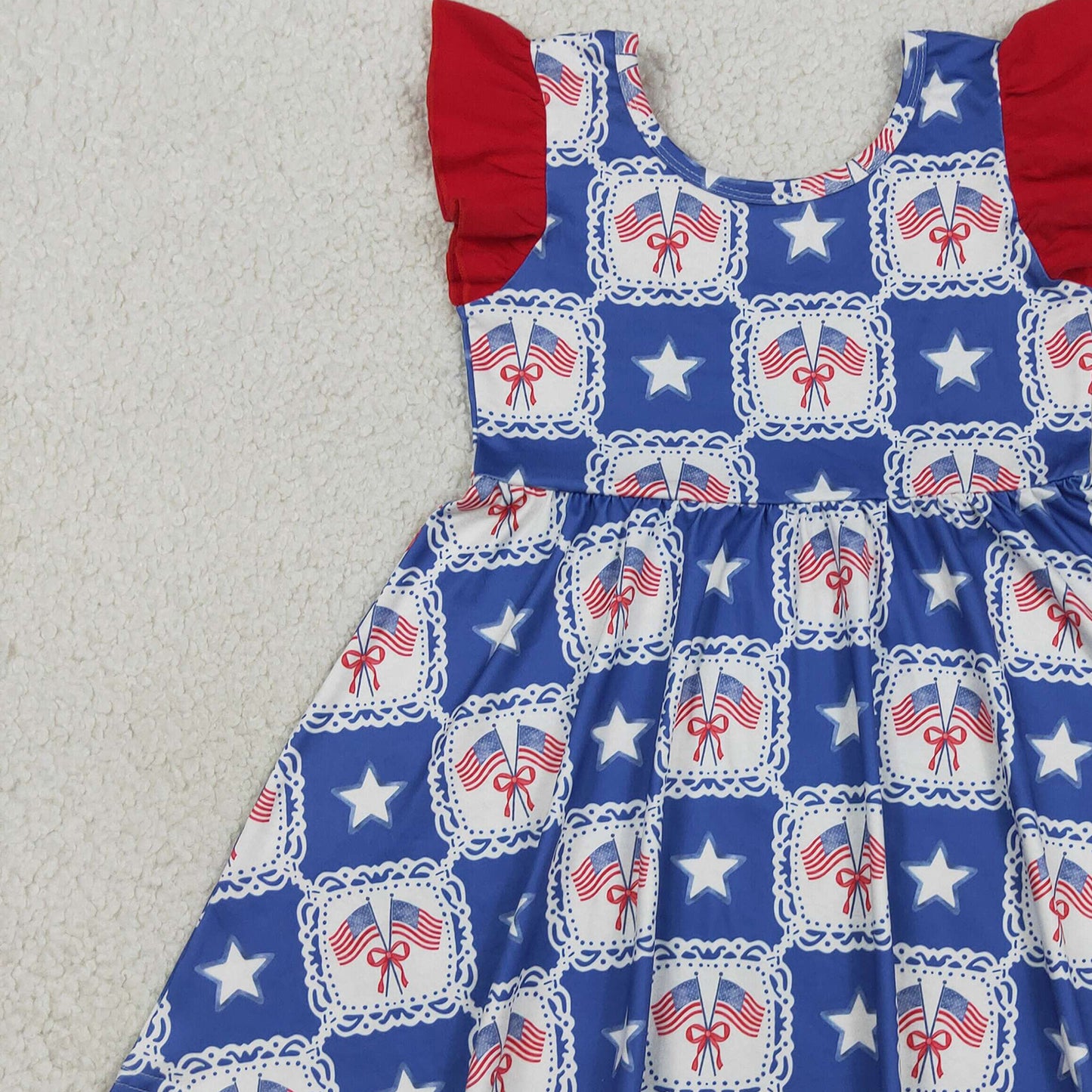 RTS NO MOQ milk silk GSD3514 Baby Girls Cute Stars Flags Checked Flutter Sleeve 4th of July Dresses