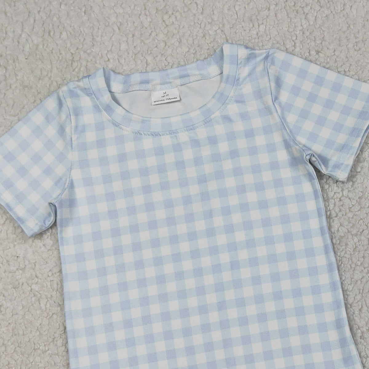 RTS NO MOQ BSSO1896 Baby Boys Light Blue Checked Top with Pockets Shorts Outfit Set Cute Casual Clothing for Infants