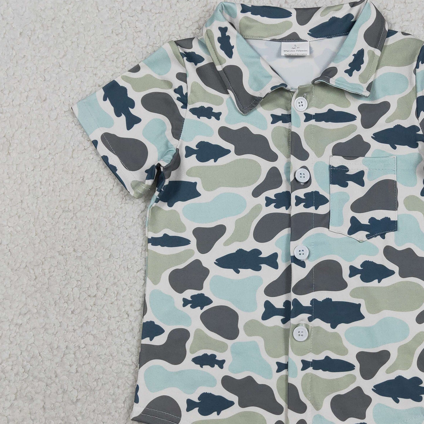 RTS NO MOQ  milk silk BT1787 Baby Boys Cute Camo Hunting Fish Print Button Down Shirts