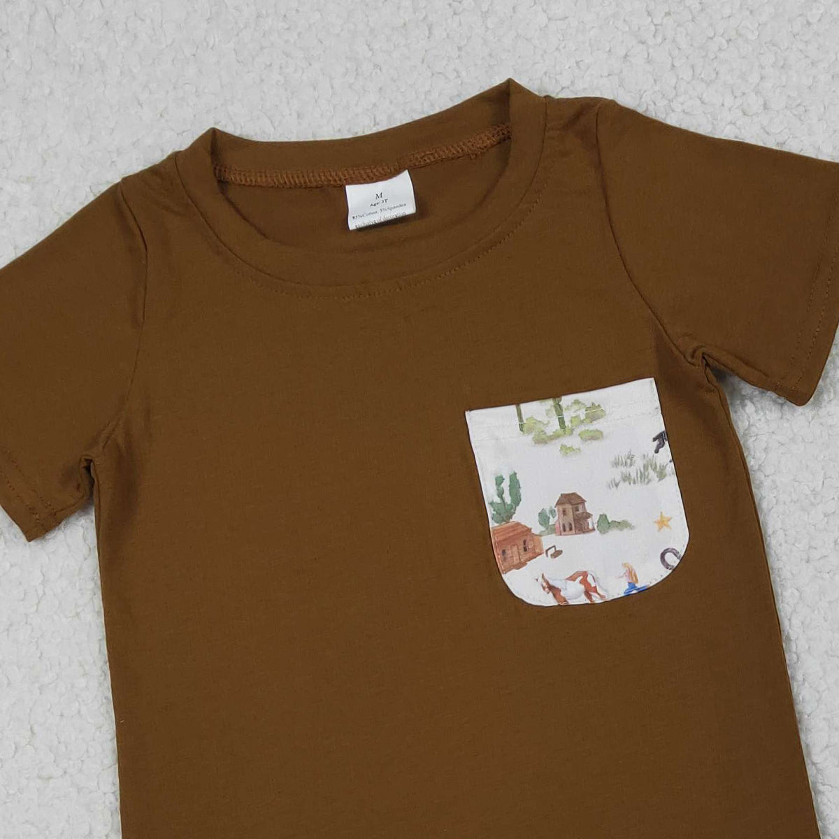 RTS NO MOQ BSSO1825 Baby Boys Western Shirt Top with Horse Rodeos Cactus Print And Pockets Short Clothes Set for Kids