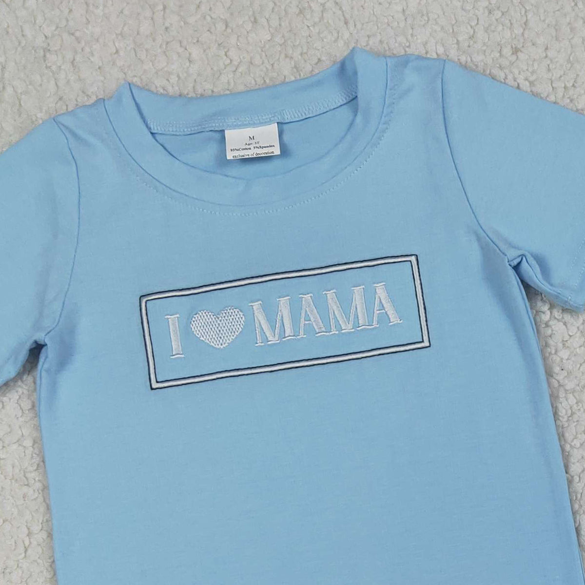 RTS NO MOQ BSSO1605 Embroidery I Love Mama Baby Boys Outfit Short Sleeve Checked Top with Pockets Matching Shorts Clothing