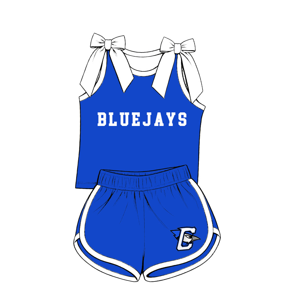 custom moq 5 mix size XY071601 Baby Girls Letter Printed Bow Sleeveless Top Shorts Summer Team Outfit