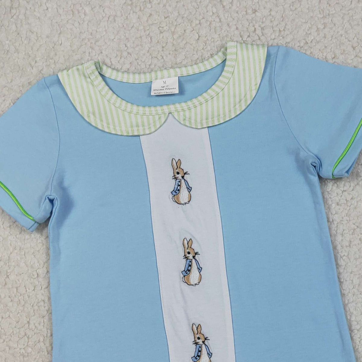 RTS NO MOQ BSSO1564 Embroidered Rabbit Baby Boys Outfit with Collar Top And Shorts Easter Clothing Set