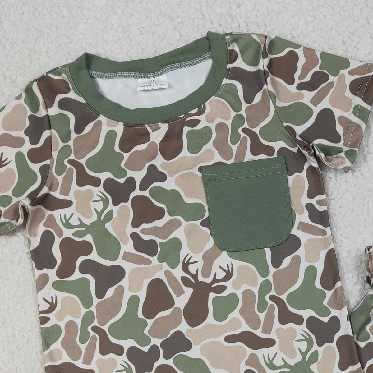 RTS NO MOQ BSSO1792 Baby Boys Green Deer Camouflage Top And Shorts Set with Pocket