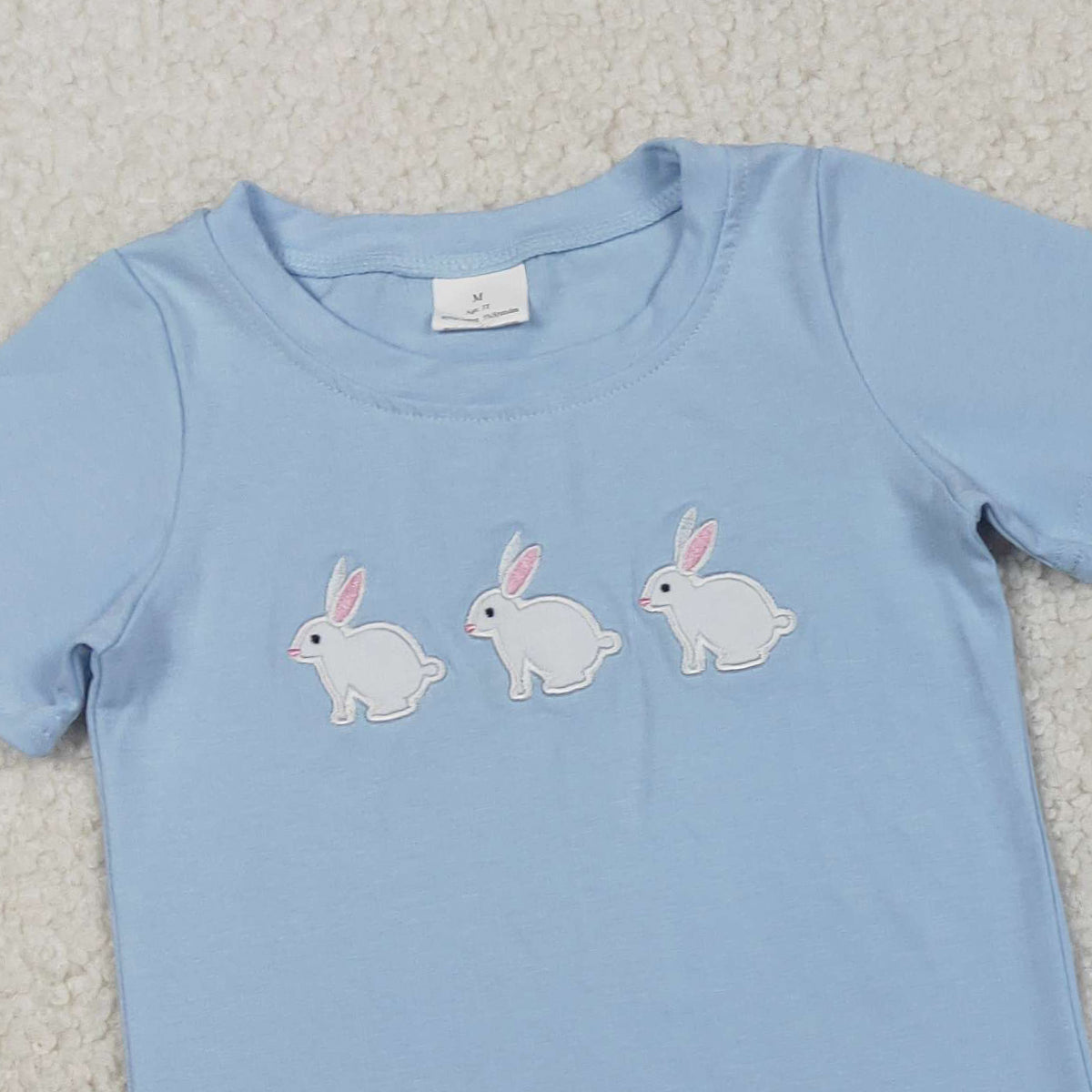 RTS NO MOQ BSSO1560 Baby Boys Easter Outfit Set with Embroidered Rabbits Top And Shorts Stripe Design with Pockets