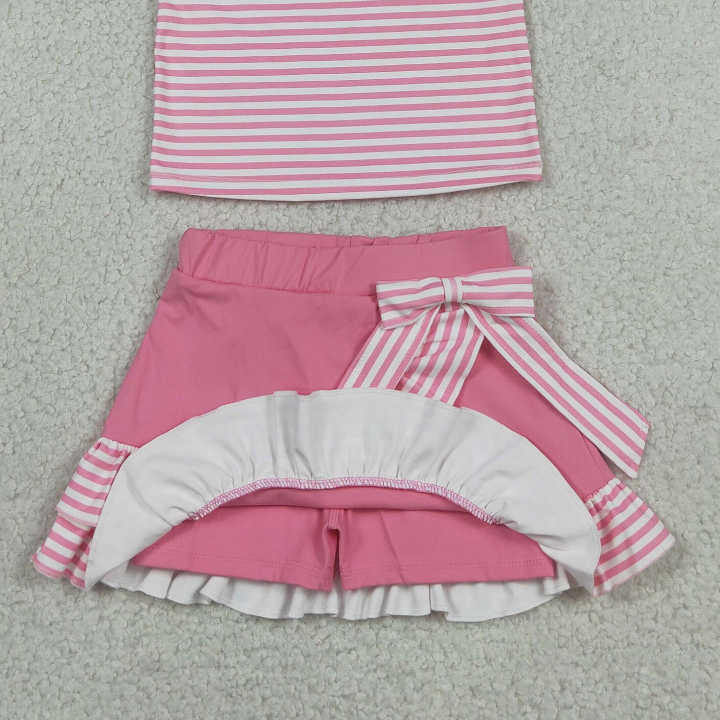 RTS NO MOQ yoga fabric GSD3408 Baby Girls Cute Pink Stripe Button Vest Skirt Shorts Active Wear