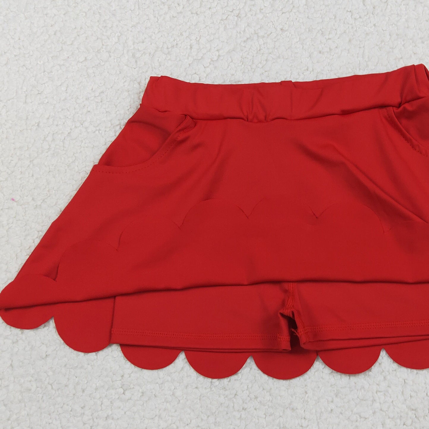 RTS NO MOQ yoga fabric cotton GLK0235 Baby Girls Red Pockets Scallop Skirt Shorts Yoga Active Bottom