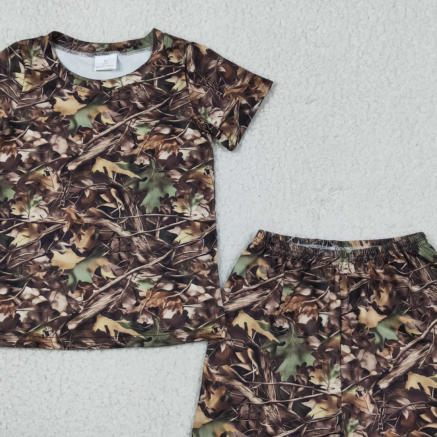 RTS NO MOQ milk silk BSSO1929 Baby Boys Soft Southern Leaves Camo Hunting Pajamas Top Shorts Sets