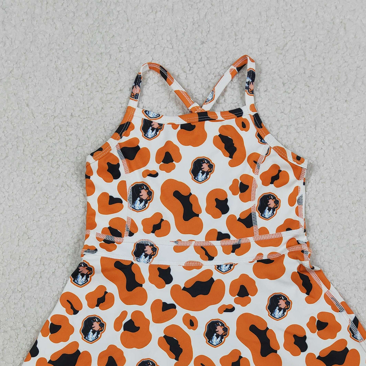 RTS NO MOQ GSD3634 Baby Girls Orange Leopard Strap Yoga Shorts Knee-Length Active Dress