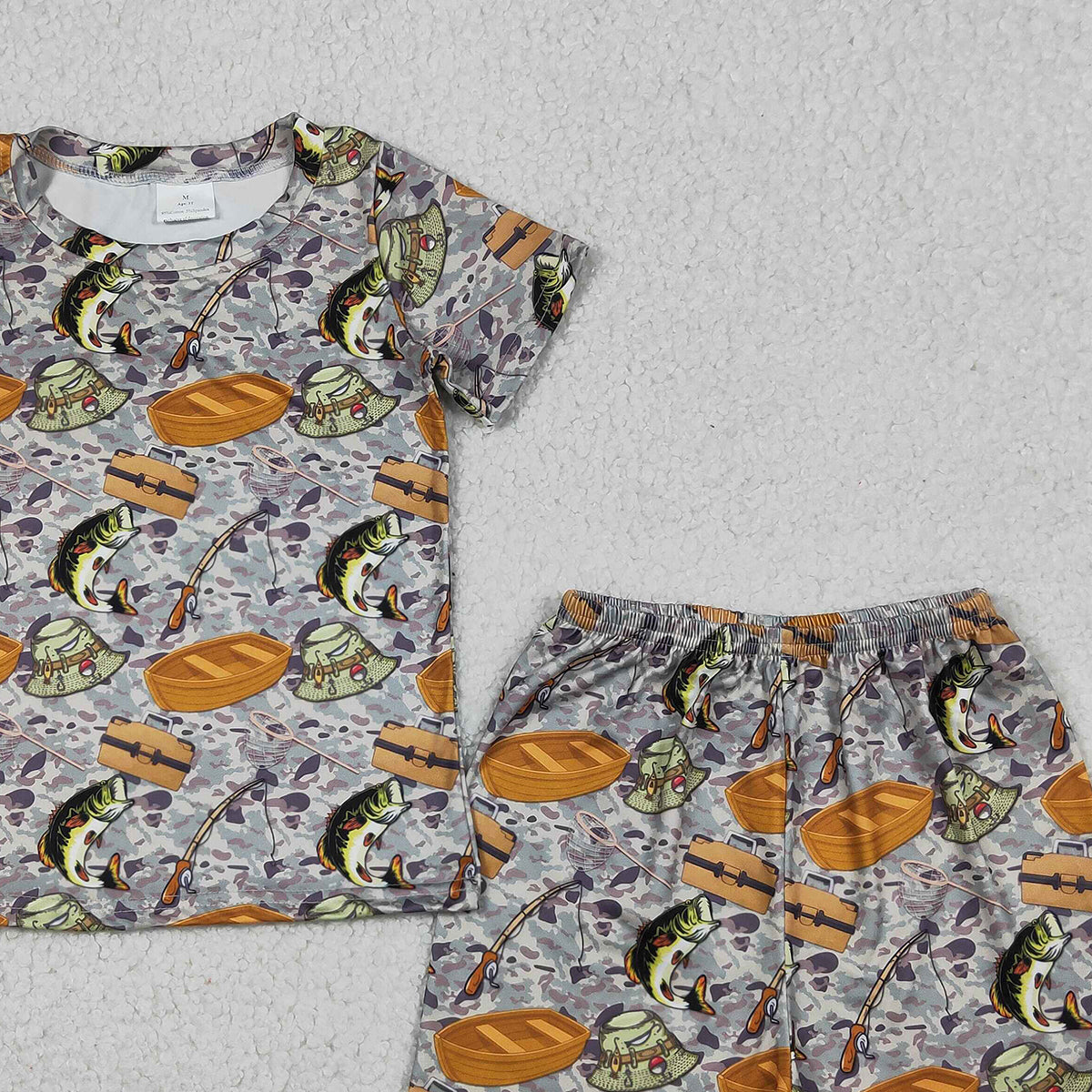 RTS NO MOQ BSSO1920 Baby Boys Camo 2-Piece Pajamas Set with Fishing Top And Shorts for Hunting Clothing Set
