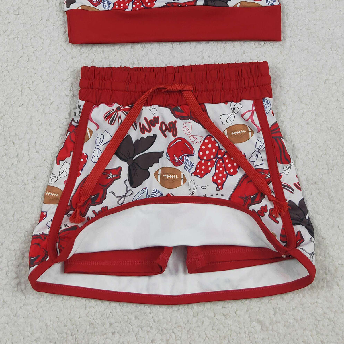 RTS NO MOQ GSD3696 Baby Girls Bow Football Top Skirt Short Team Yoga Active Clothes Set