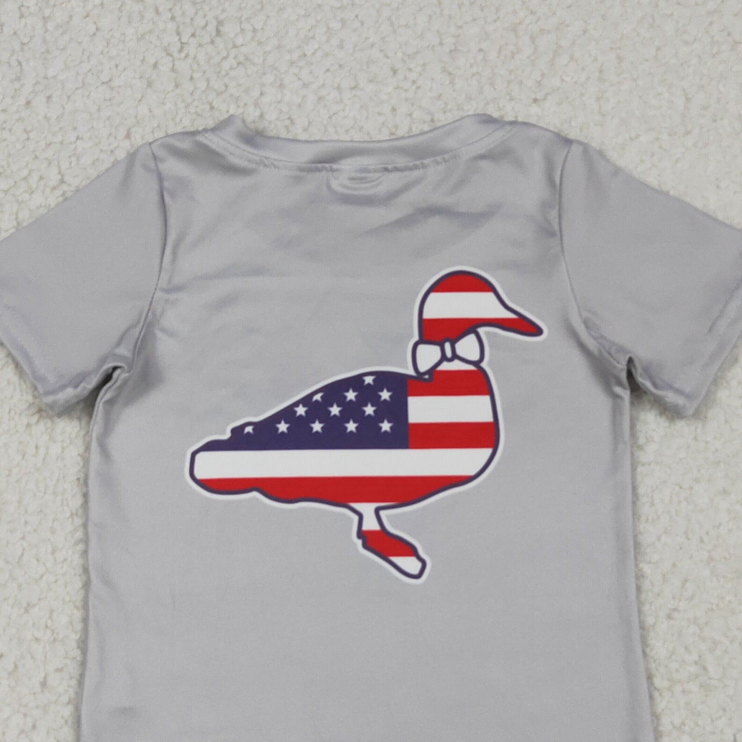 RTS NO MOQ milk silk BT1199 Baby Boys Grey Casual Short Sleeve Flag Ducks 4th of July Tee Tops