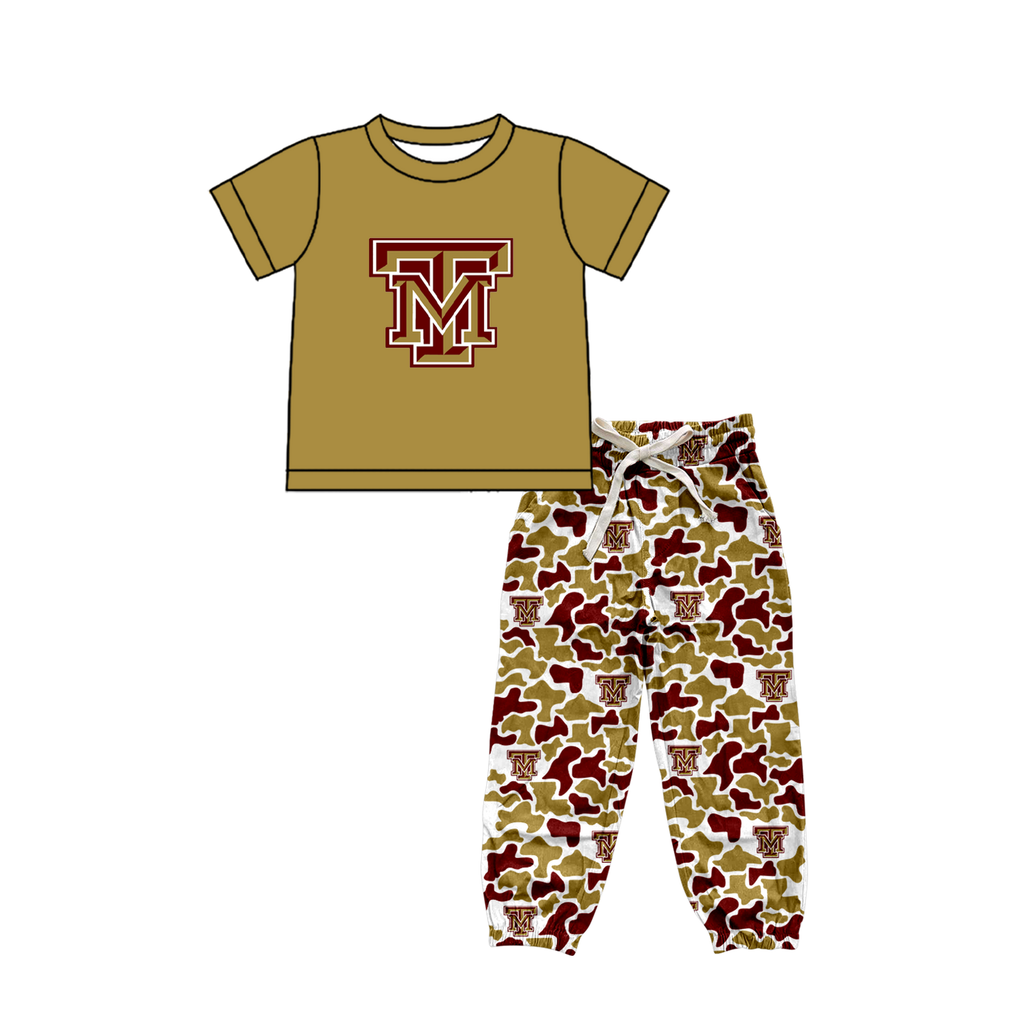 custom moq 5 mix size XY062701 Baby Boys Short Sleeve Top Drawstring Camouflage Pants Set