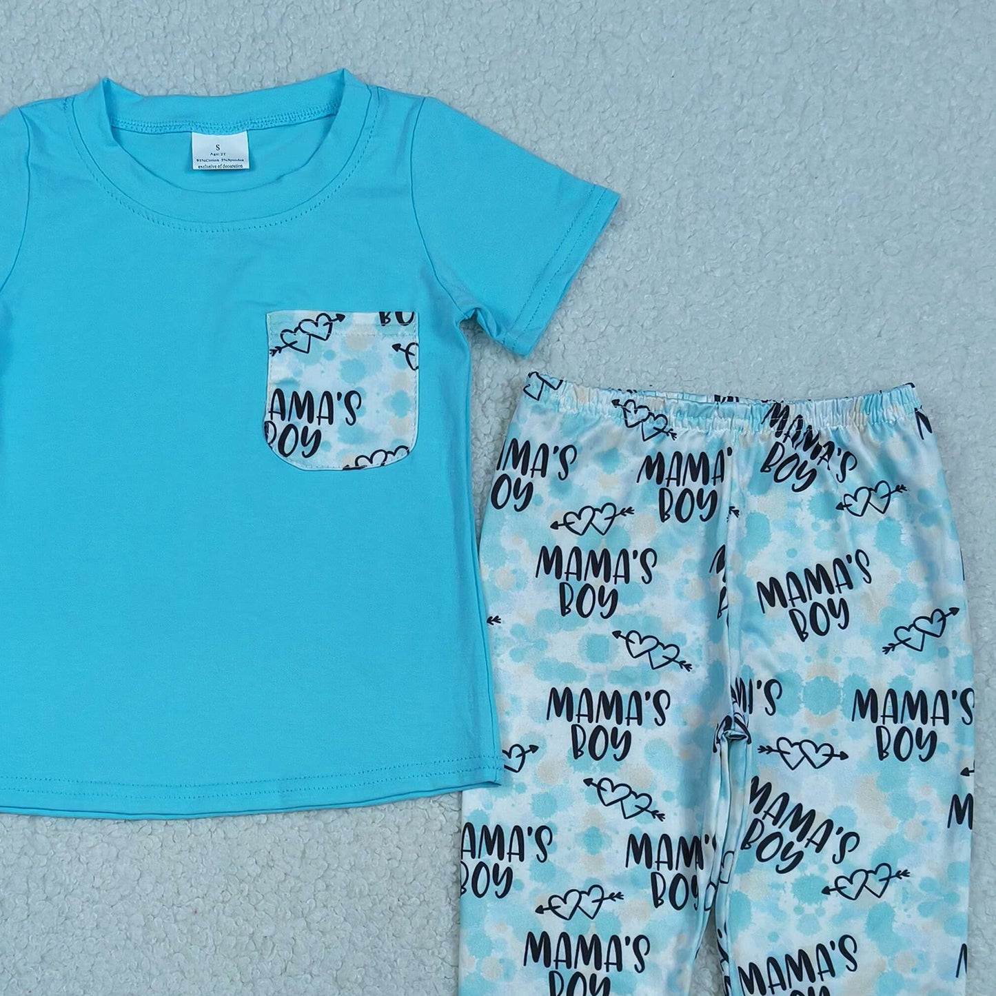 RTS NO MOQ BSPO0587  Toddler Boys Hearts Pattern Leggings Short Sleeve Pocket Tee Clothes Set