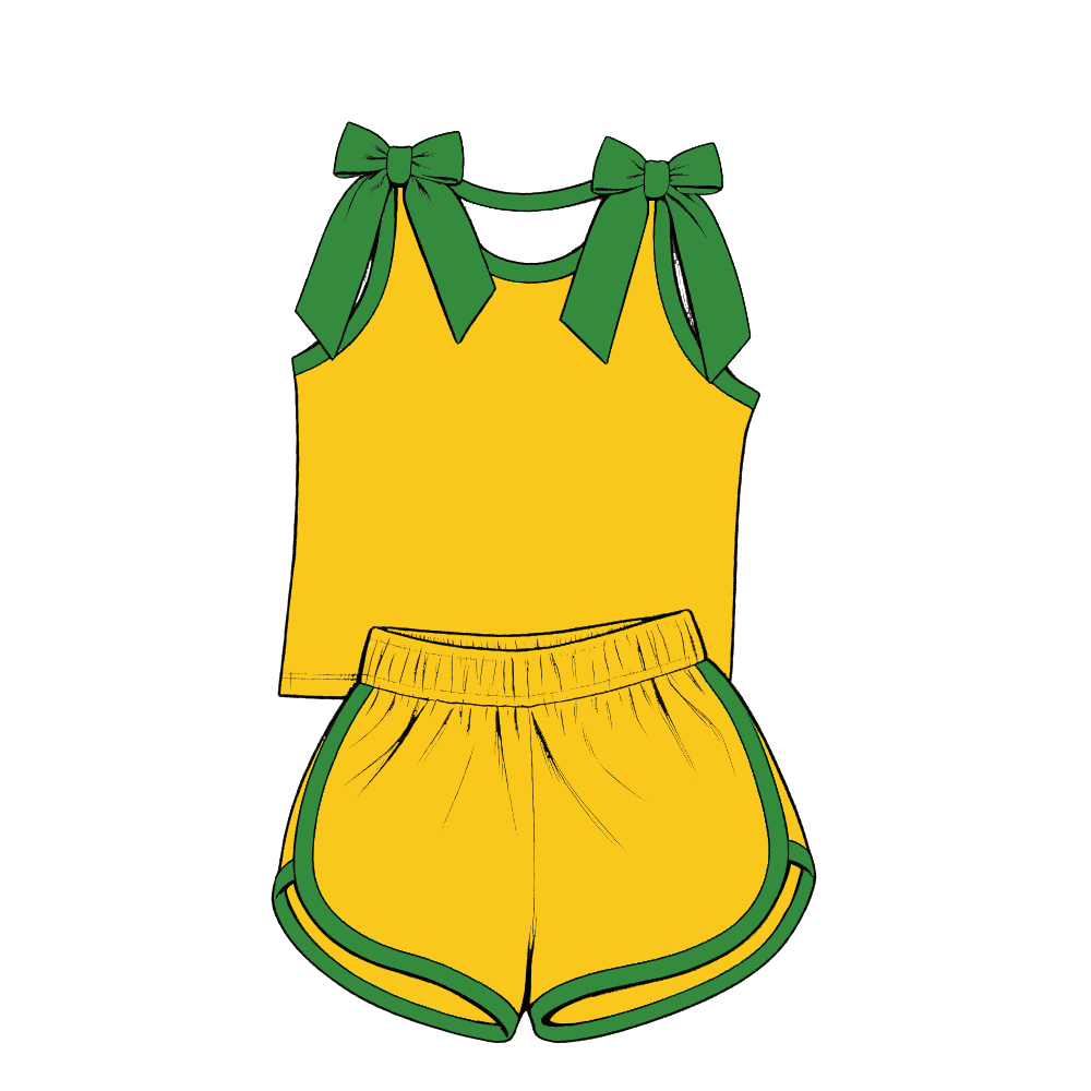 custom moq 5 mix size XY070201 Baby Girls Solid Color Bow Sleeveless Tank Top And Elastic Waist Shorts Set