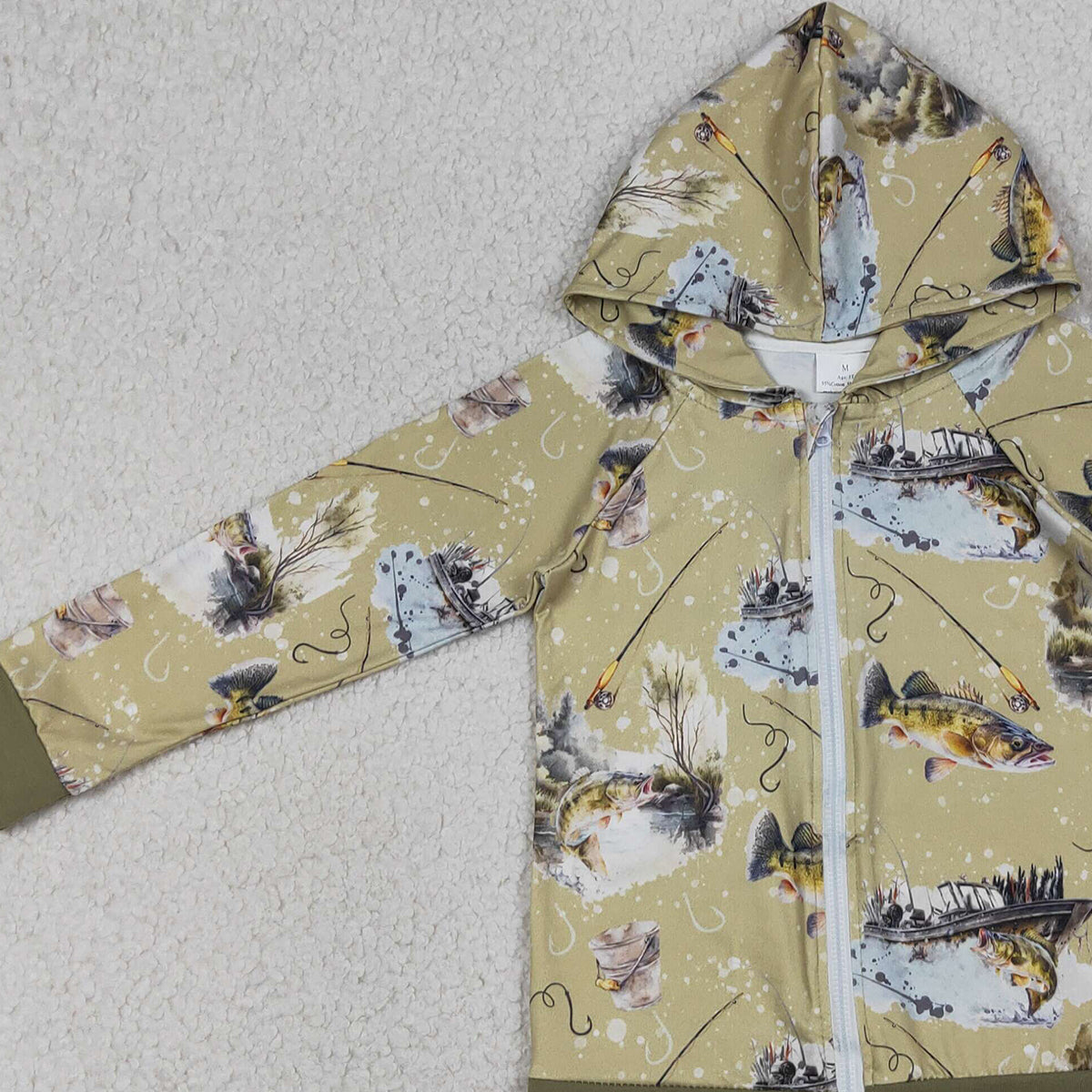 RTS NO MOQ BT0346 Baby Boys Green Long Sleeve Zip Hoodie Jacket Top Fishing Hunting Casual Outfit for Kids