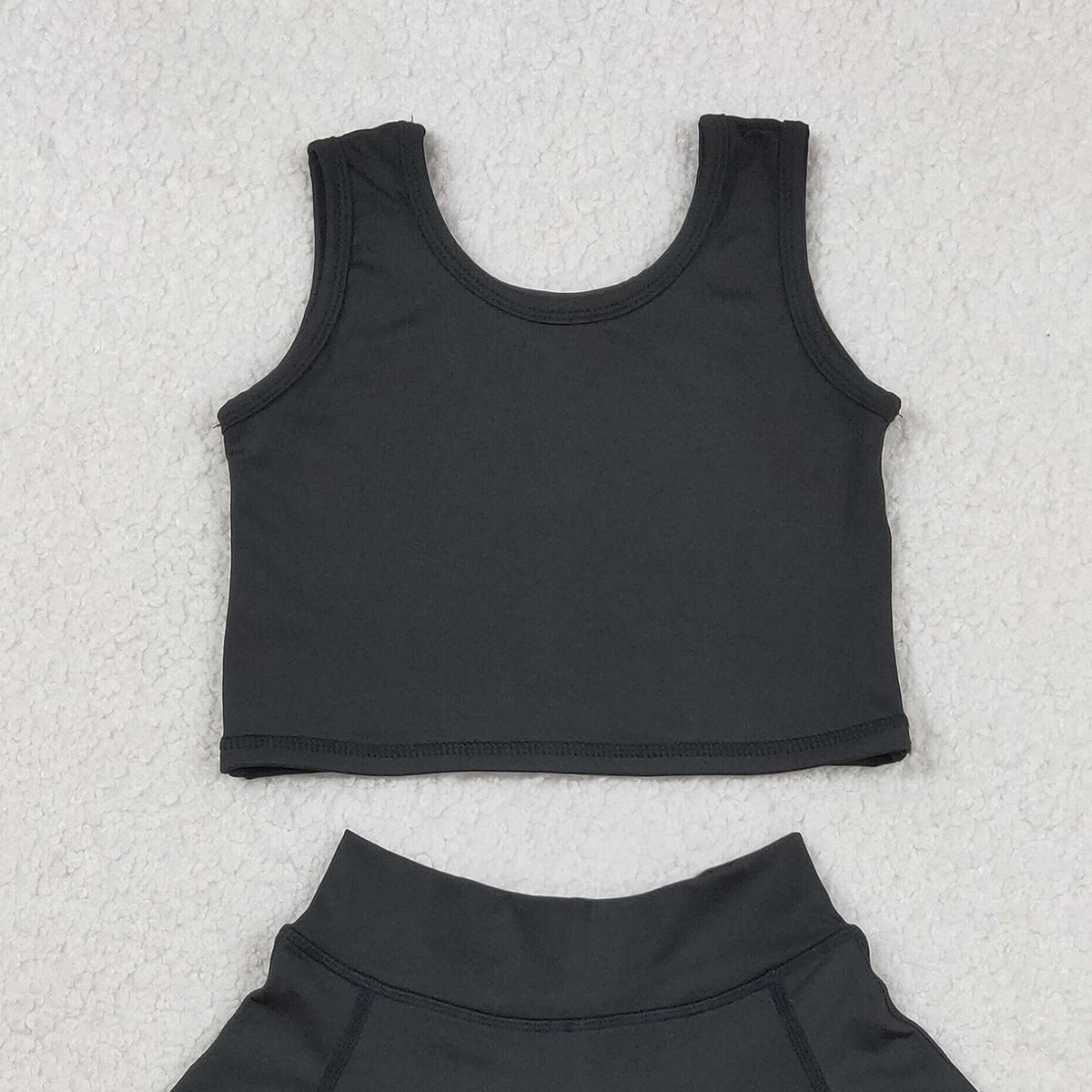 RTS NO MOQ GSD1982 Baby Girls Black Vest Top Yoga Sports Skorts Outfit Set Cute Active Wear Clothing