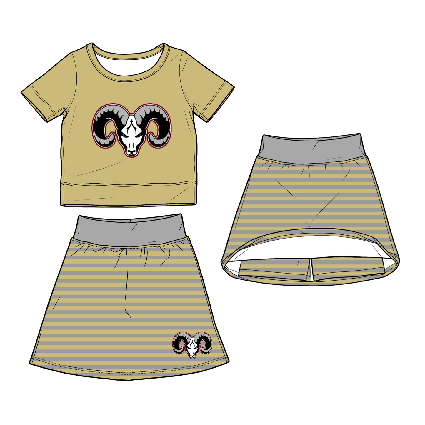 custom moq 5 mix size XY063001 Baby Girls Summer Short Sleeve Top Striped Skirt Set