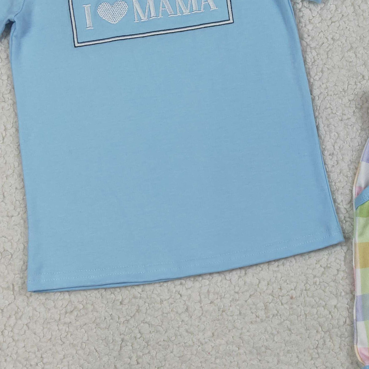 RTS NO MOQ BSSO1605 Embroidery I Love Mama Baby Boys Outfit Short Sleeve Checked Top with Pockets Matching Shorts Clothing