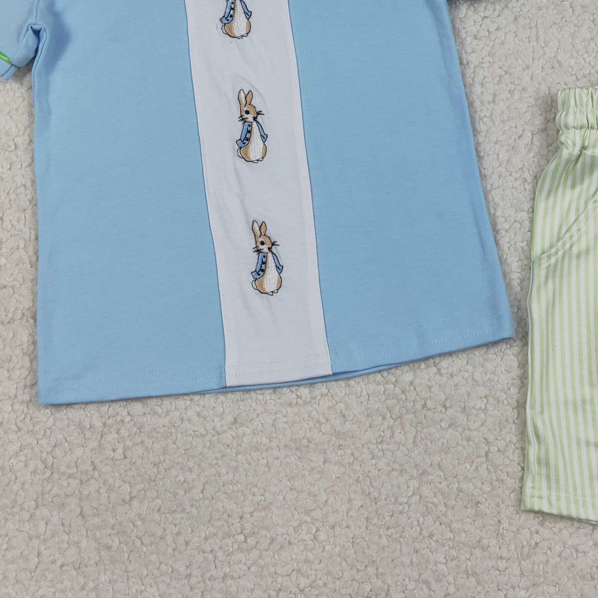 RTS NO MOQ BSSO1564 Embroidered Rabbit Baby Boys Outfit with Collar Top And Shorts Easter Clothing Set