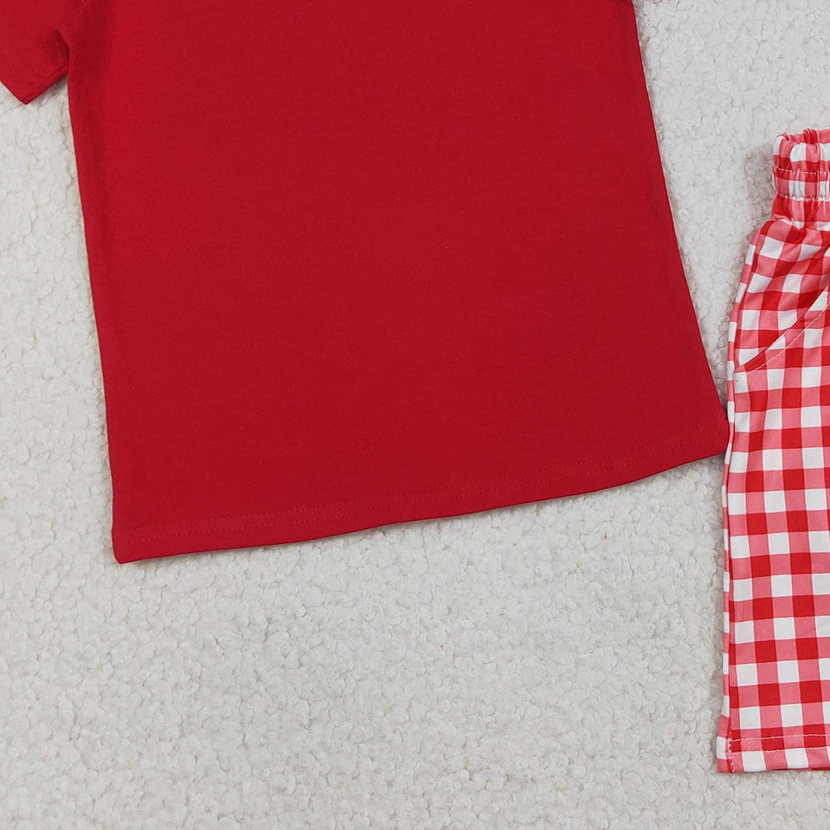RTS NO MOQ BSSO1884 Baby Boys Red Plaid Shirt And Shorts Outfit Set with Pockets Baby Boy's Clothing Set