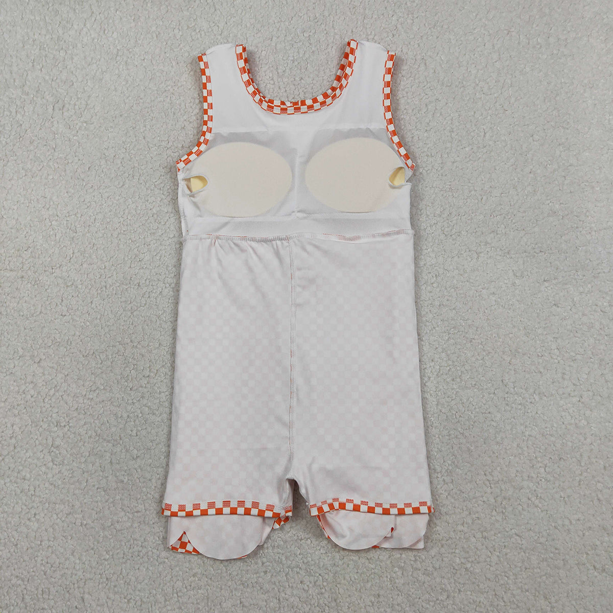 RTS NO MOQ GSD3428 Baby Girls Orange Checked Scallop Shorts Knee Length Dresses Active Yoga Casual Outfit for Toddlers