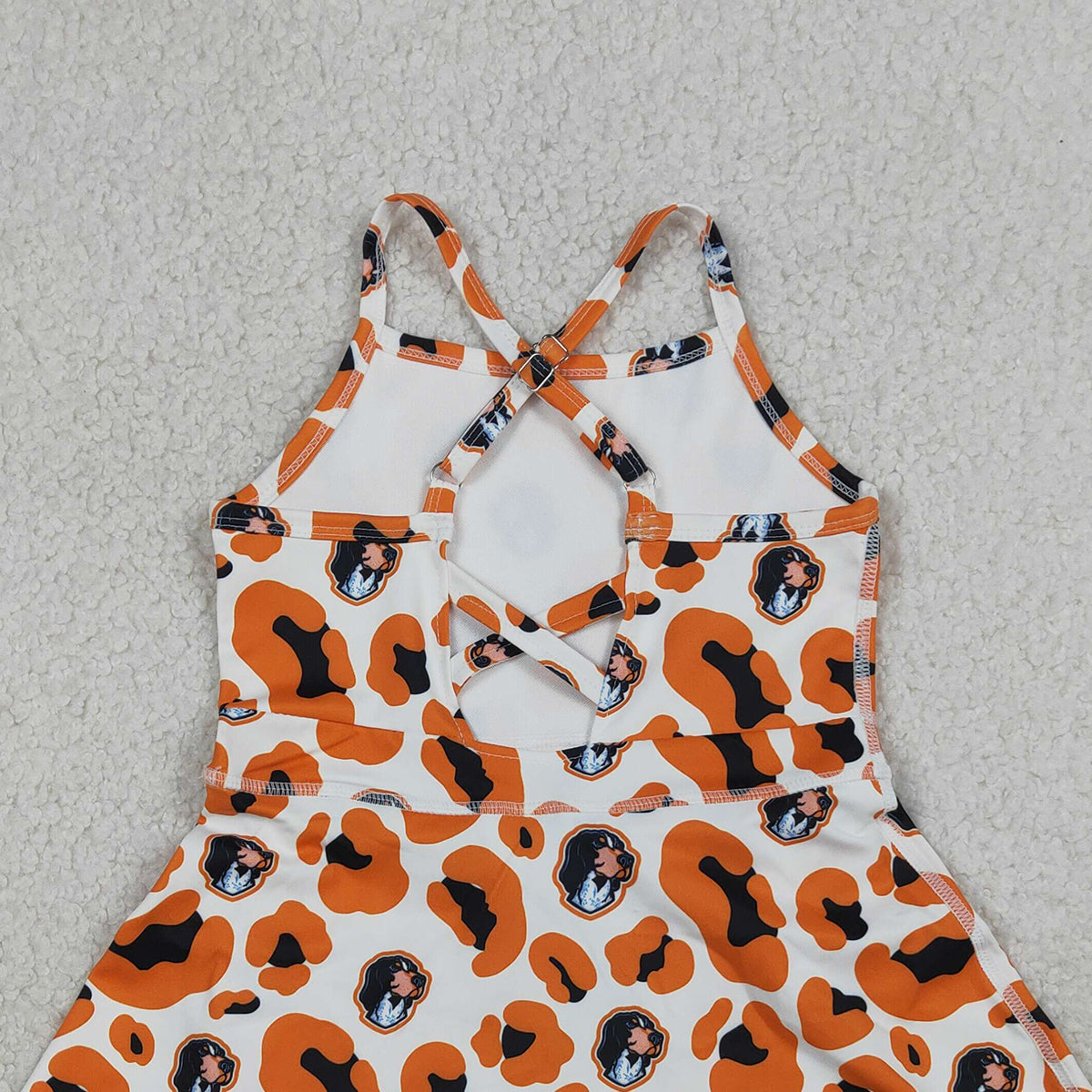 RTS NO MOQ GSD3634 Baby Girls Orange Leopard Strap Yoga Shorts Knee-Length Active Dress