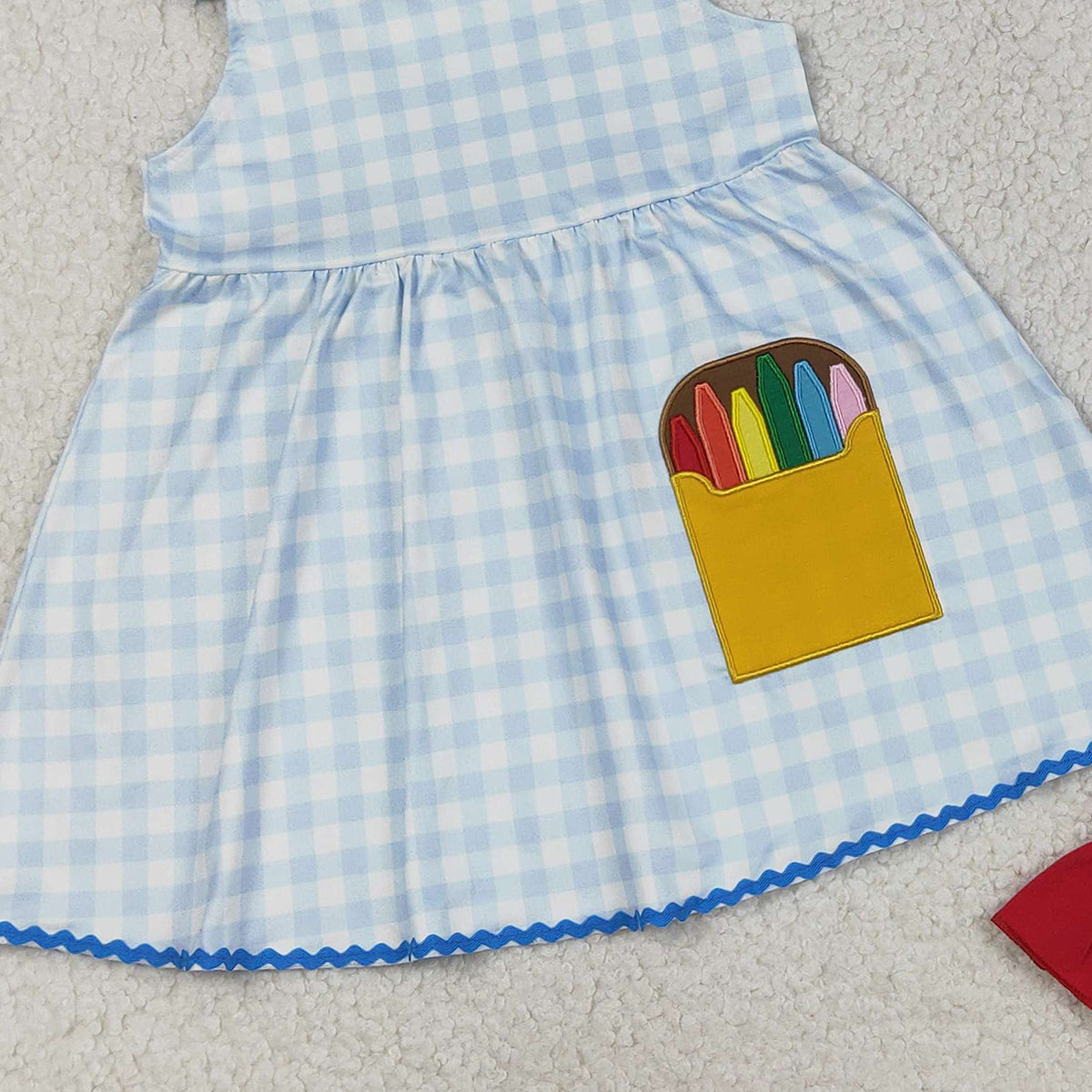 RTS NO MOQ GSSO3101 Embroidery Pencils Baby Girls Plaid Tunic with Ruffle Shorts Back-to-School Outfit
