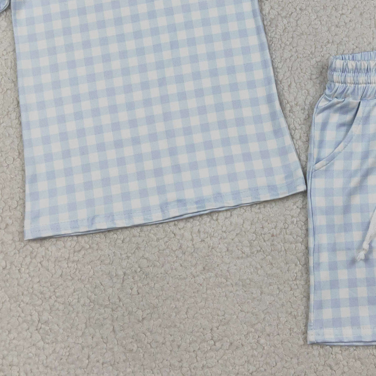 RTS NO MOQ BSSO1896 Baby Boys Light Blue Checked Top with Pockets Shorts Outfit Set Cute Casual Clothing for Infants