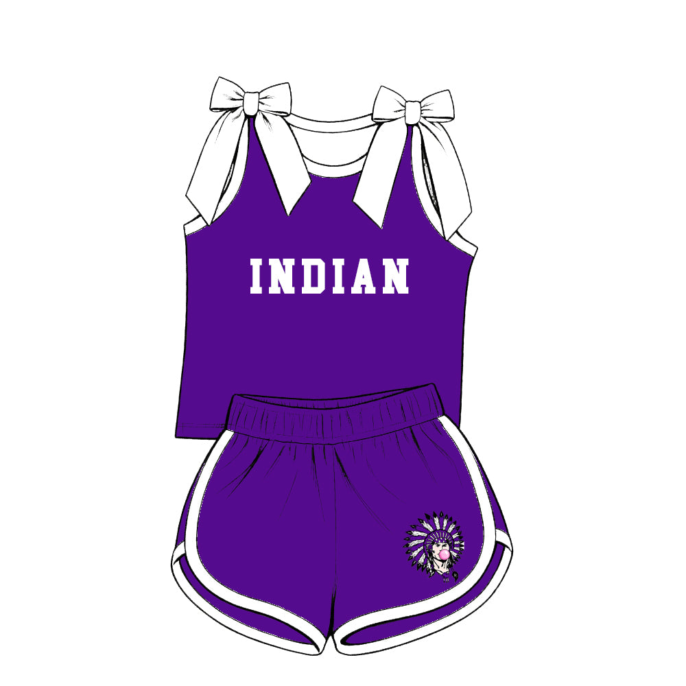 custom moq 5 mix size XY071701 Baby Girls Letter Printed Bow Sleeveless Top Shorts Summer Team Set