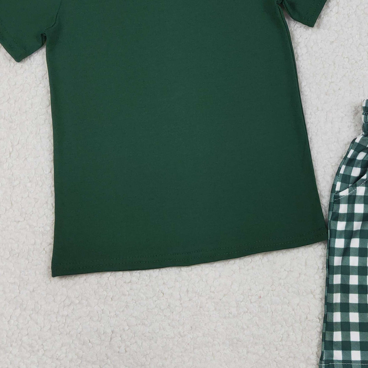 RTS NO MOQ BSSO1885 Baby Boys Dark Green Plaid Shirt And Shorts Outfit Set with Pockets Baby Clothing Set