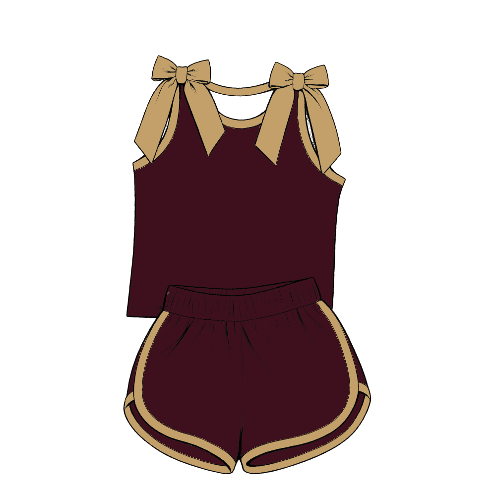 custom moq 5 mix size XY070201 Baby Girls Solid Color Bow Sleeveless Tank Top And Elastic Waist Shorts Set