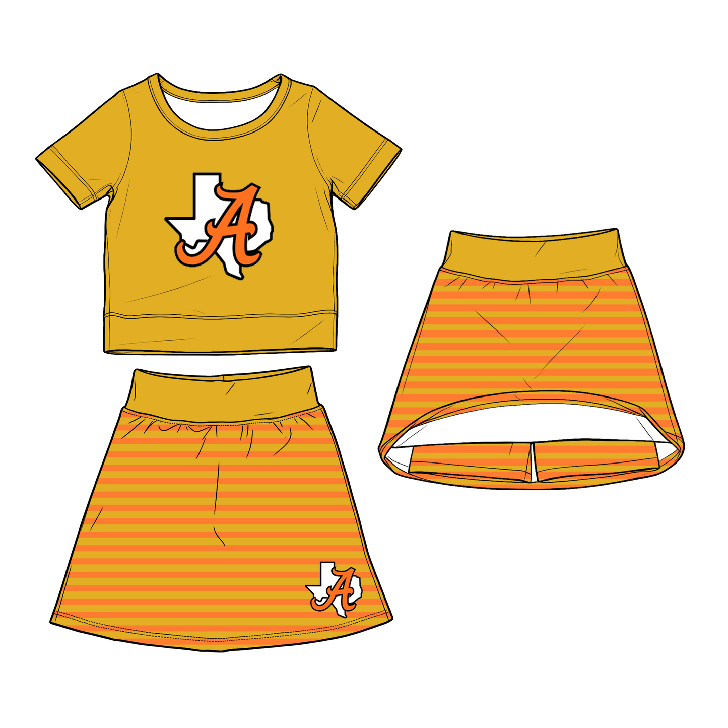 custom moq 5 mix size XY063001 Baby Girls Summer Short Sleeve Top Striped Skirt Set