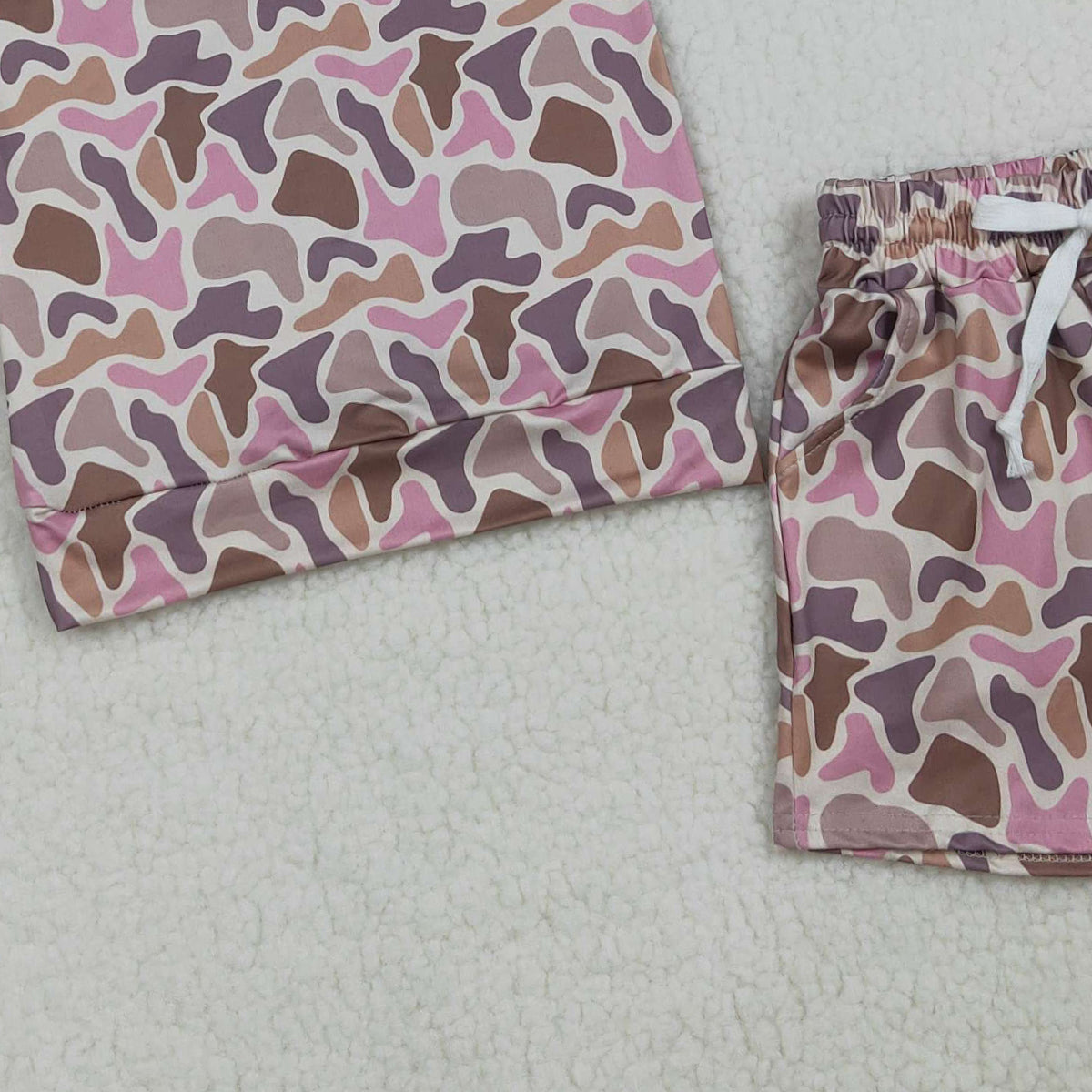 RTS NO MOQ GLS0091 Baby Girls Southern Camo Long Sleeve Top with Pockets And Shorts Outfit Set for Little Ones