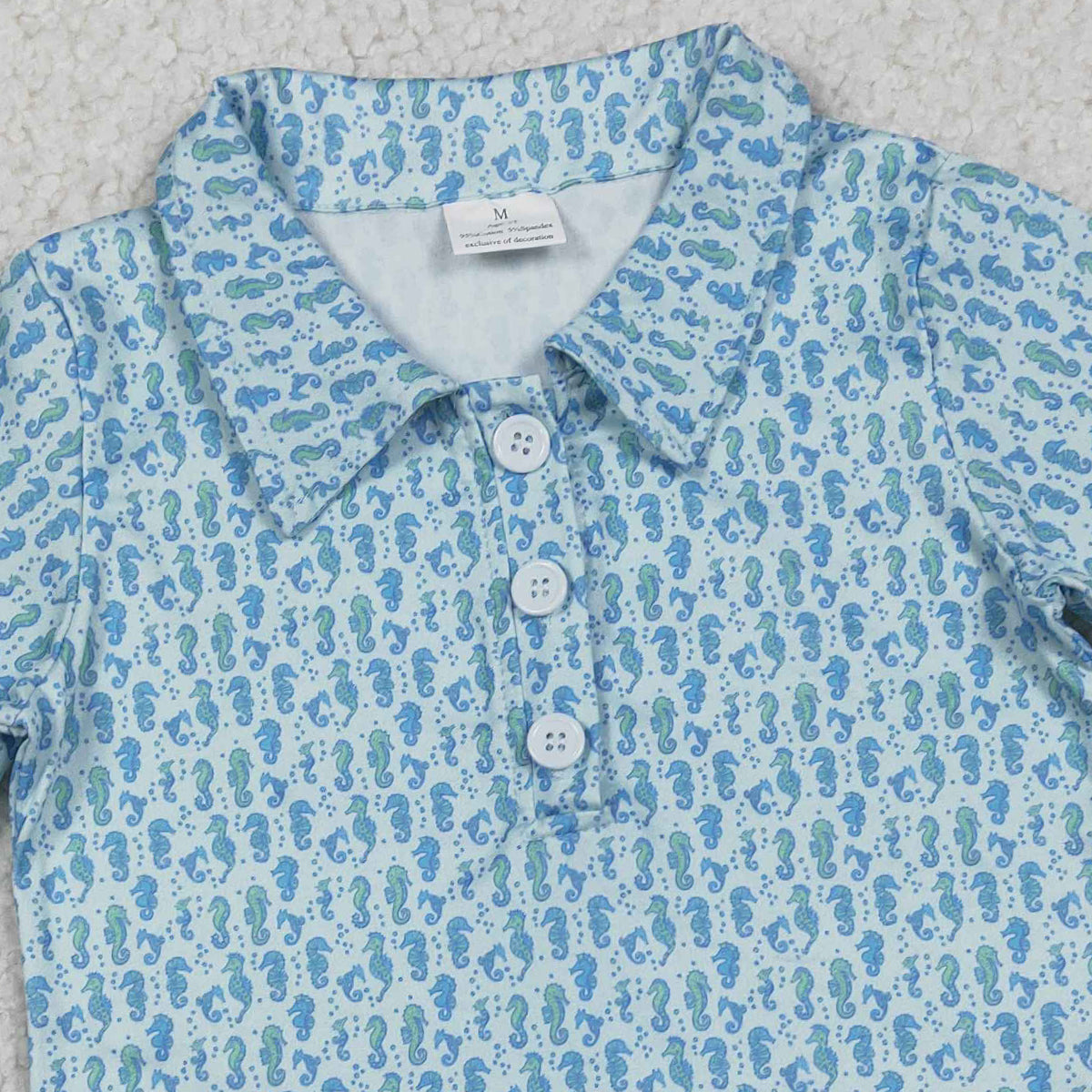RTS NO MOQ BT1113 Baby Boys Blue Short Sleeve Polo Shirts Seahorses Button Tops Kids Fashion Clothing