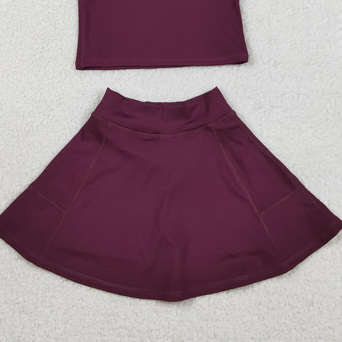 RTS NO MOQ GSD1981  Baby Girls Sleeveless Wine Red Vest Top Skirt Shorts Set Active Yoga Clothes Outfit for Toddlers Girls