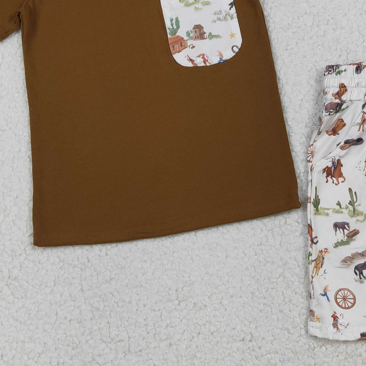 RTS NO MOQ BSSO1825 Baby Boys Western Shirt Top with Horse Rodeos Cactus Print And Pockets Short Clothes Set for Kids