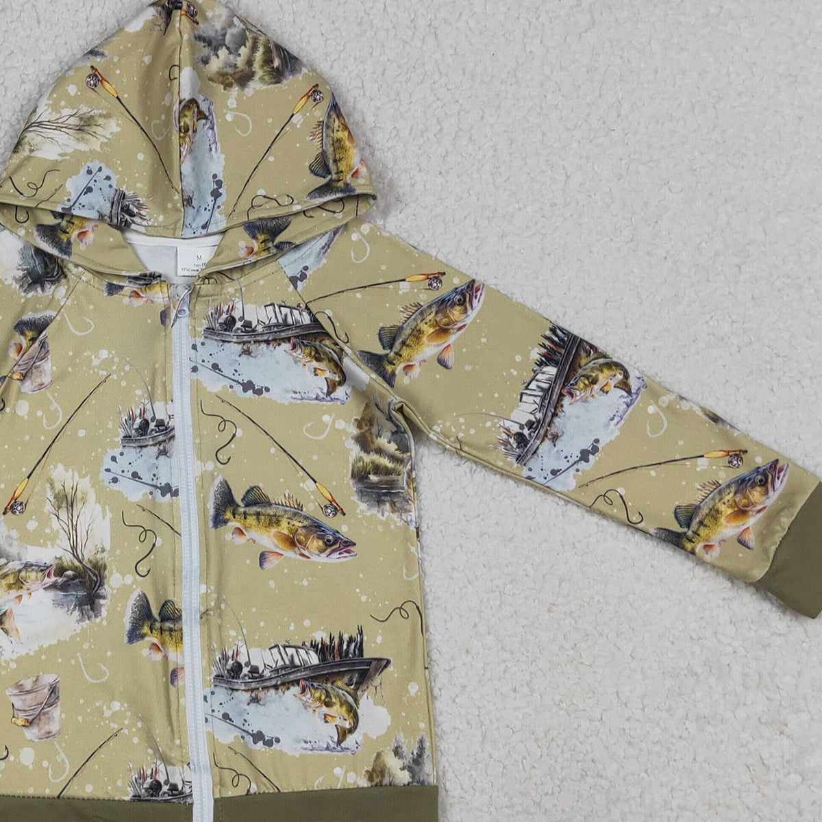 RTS NO MOQ BT0346 Baby Boys Green Long Sleeve Zip Hoodie Jacket Top Fishing Hunting Casual Outfit for Kids