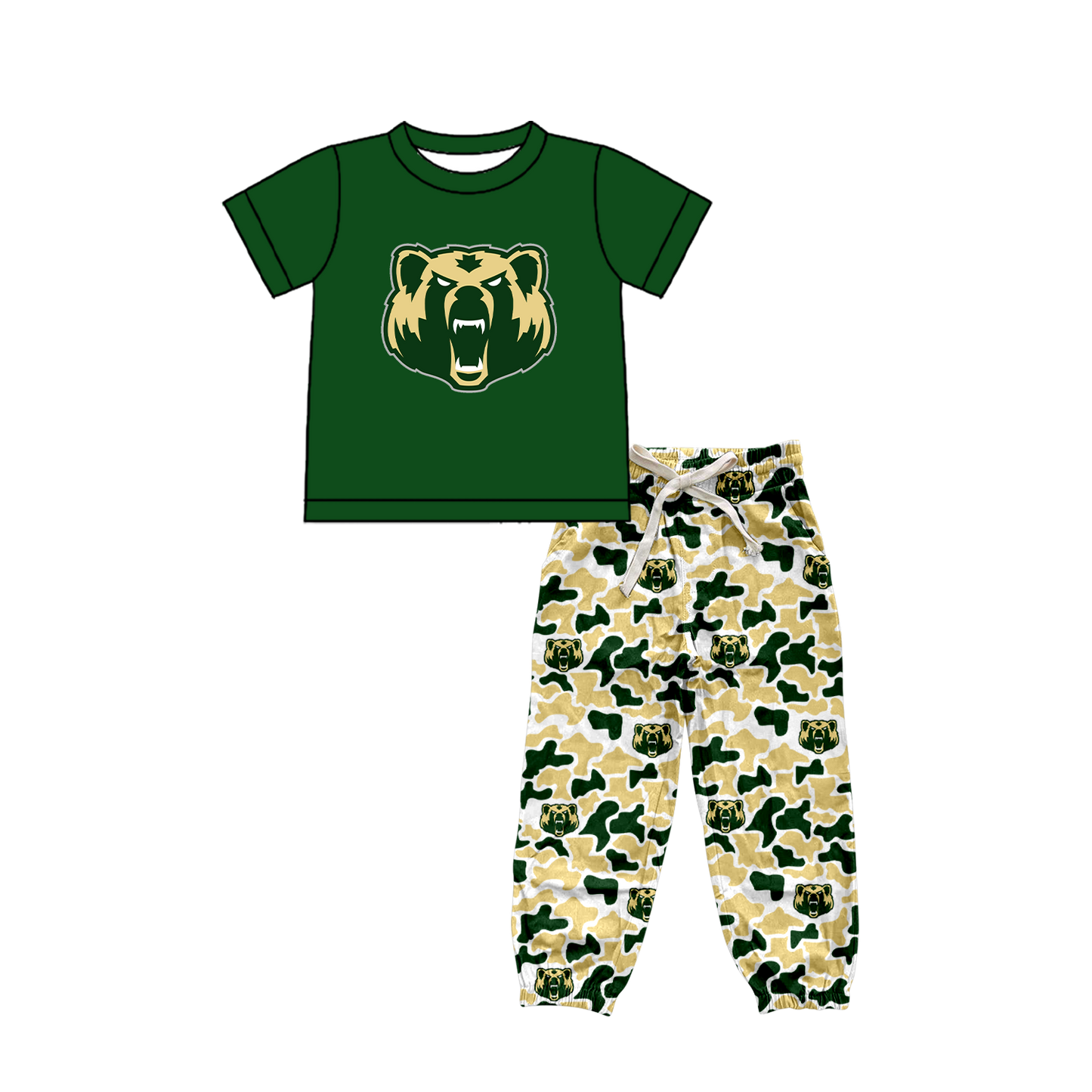 custom moq 5 mix size XY062601 Baby Boys Short Sleeve Top And Camouflage Drawstring Waist Pants Clothes Set