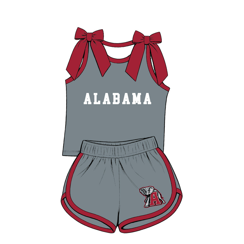 custom moq 5 mix size XY071601 Baby Girls Letter Printed Bow Sleeveless Top Shorts Summer Team Outfit