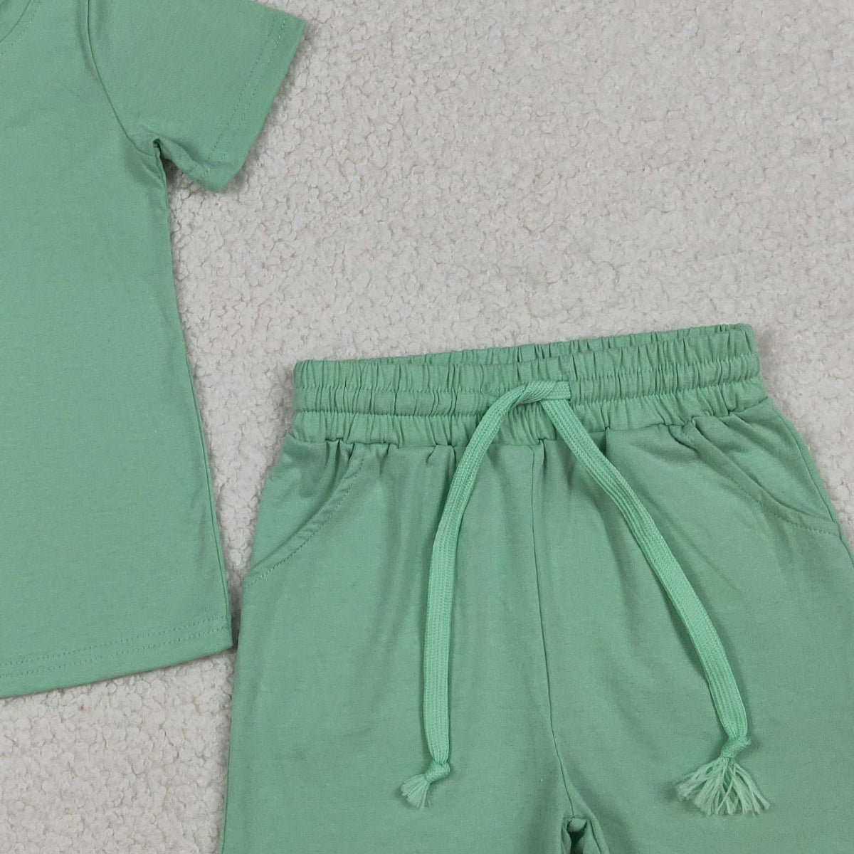 RTS NO MOQ BSSO1886 Baby Boys Green Short Sleeve Shirt with Pockets And Shorts Outfit Set
