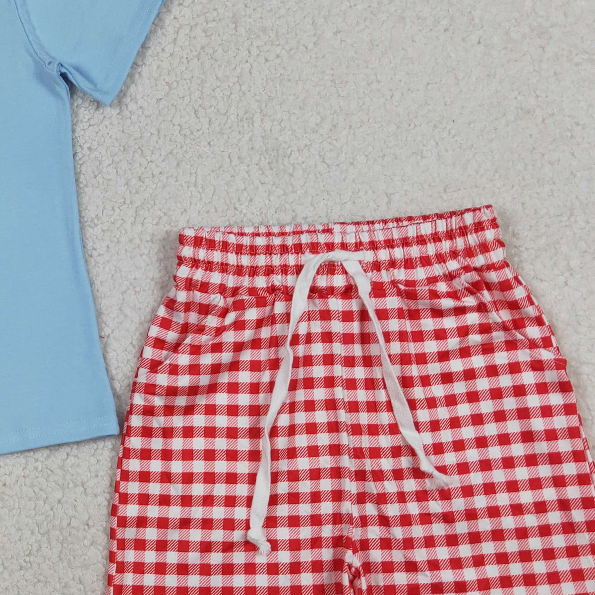 RTS NO MOQ BSSO1699 Embroidery Fishing Baby Boys Outfit with Checked Pockets Shorts Hunting Clothing Set