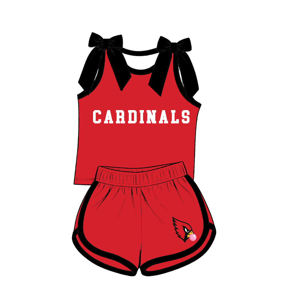 custom moq 5 mix size XY071701 Baby Girls Letter Printed Bow Sleeveless Top Shorts Summer Team Set