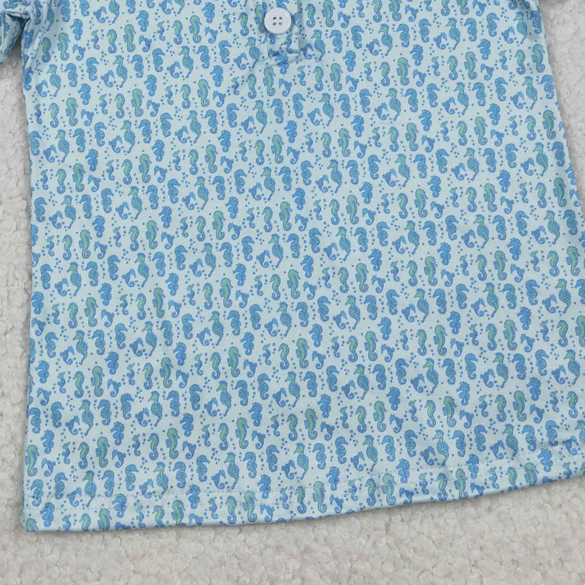 RTS NO MOQ BT1113 Baby Boys Blue Short Sleeve Polo Shirts Seahorses Button Tops Kids Fashion Clothing