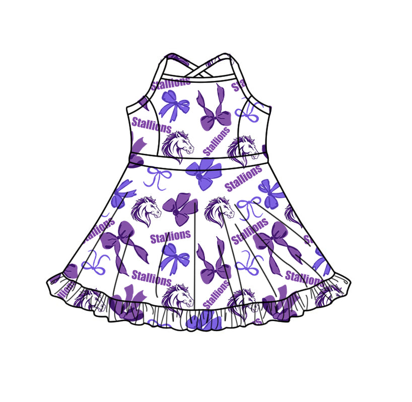 custom moq 5 mix size XY071801 Baby Girls Bows Print Strap Knee Length Yoga Skort Team Dress