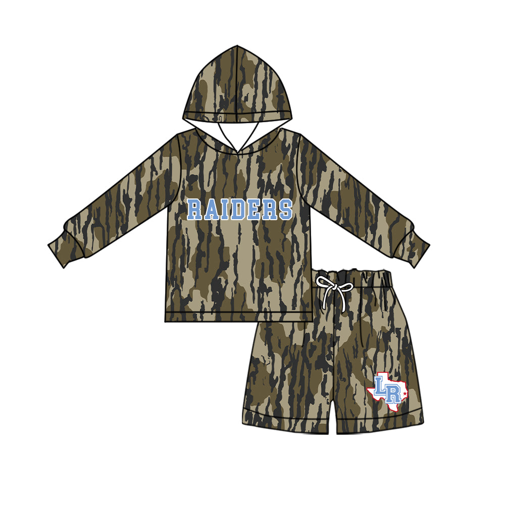custom moq 5 mix size XY072301 Baby Kids Camo Long Sleeve Hooded Top Matching Camo Shorts Clothes Set